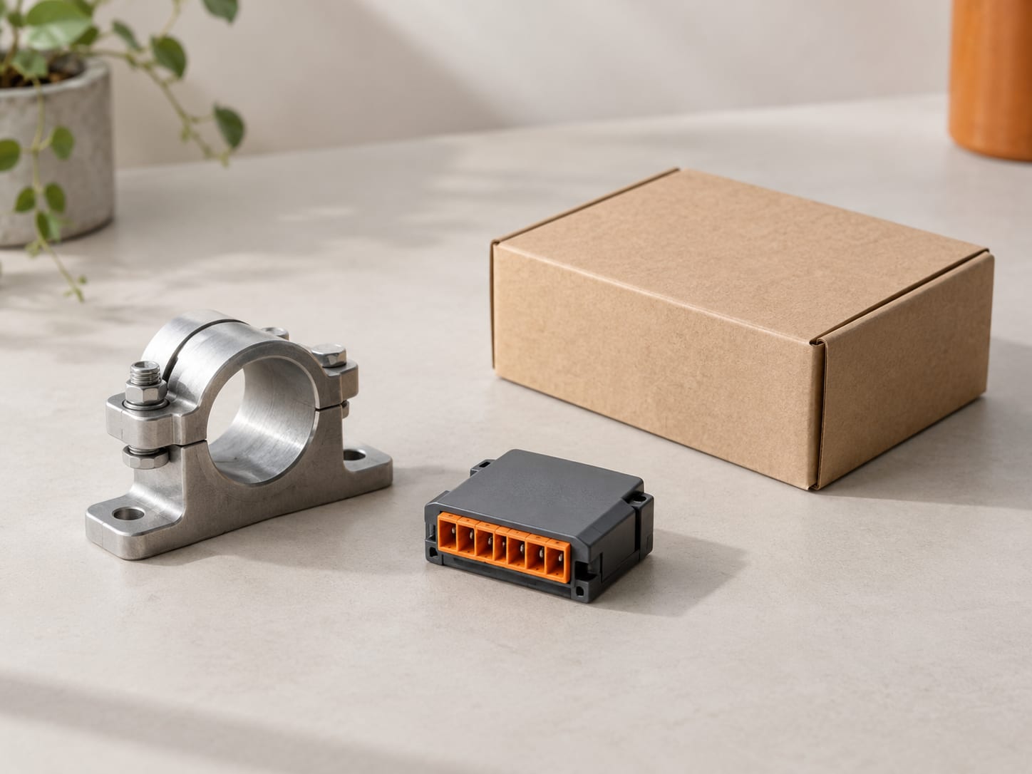 Illustrative arrangement of a metal component, an electronics module and packaging.